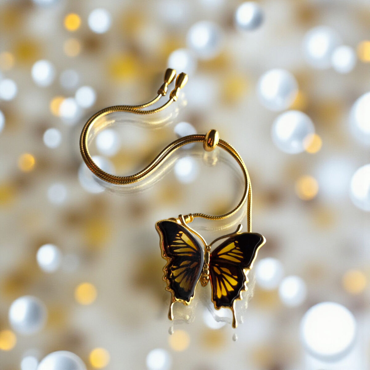 Carved Amber Gold Butterfly Tie Bracelet - Image 4