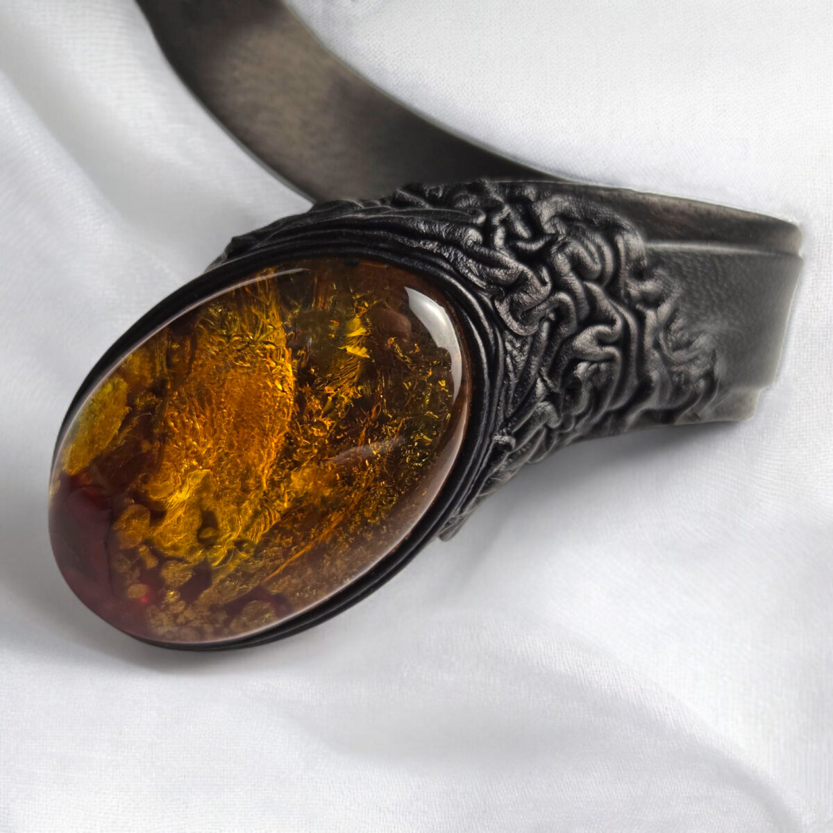 Adjustable Honey Amber Leather Bracelet - Image 2