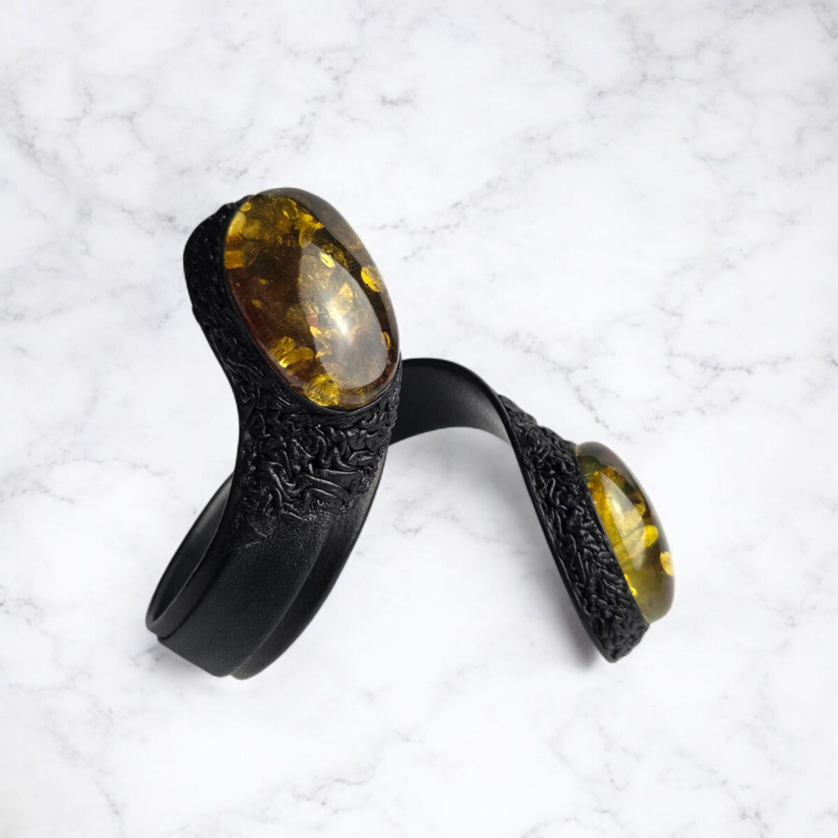 Large Green Baltic Amber Leather Cuff Wrap Bracelet Gift Women, Adjustable Black Leather Chunky Green Gemstone Snake Jewelry