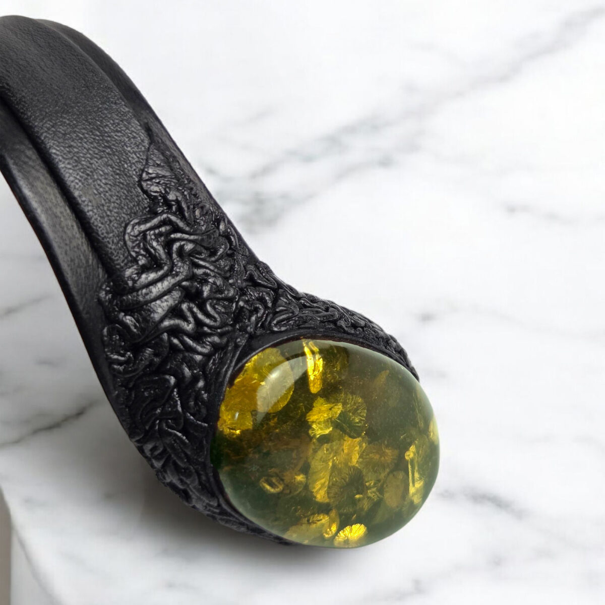 Adjustable Green Amber Leather Bracelet - Image 2
