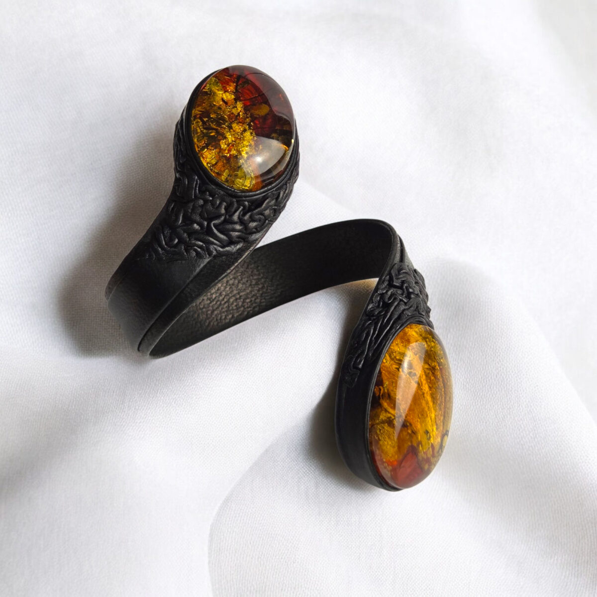 Adjustable Honey Amber Leather Bracelet - Image 3