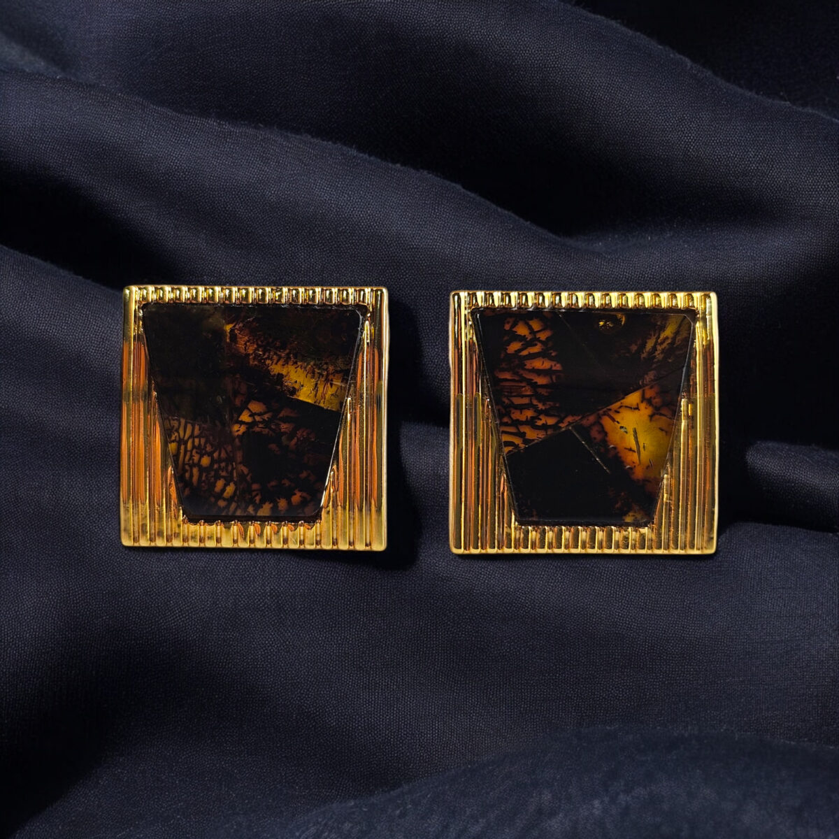 Square Cognac Amber Cufflinks - Image 2