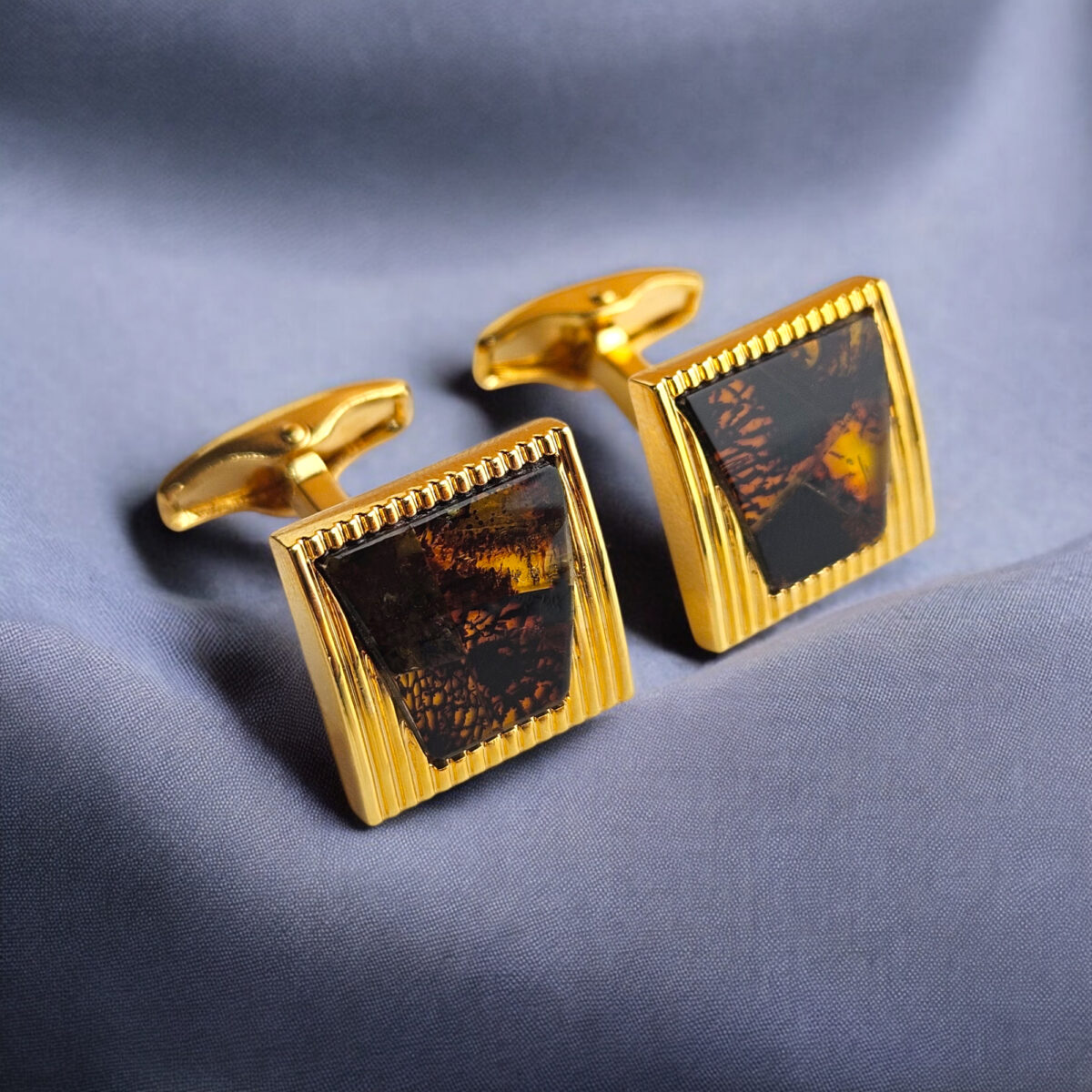 Square Cognac Amber Cufflinks - Image 1