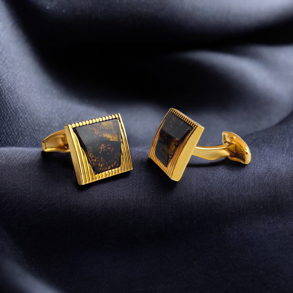 Square Cognac Amber Cufflinks - Image 3