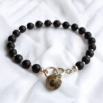 Natural Black Cherry Baltic Amber Gemstone Silver Charm Bracelet Women, Round Small Minimalist Dainty Amber Jewellery for Her