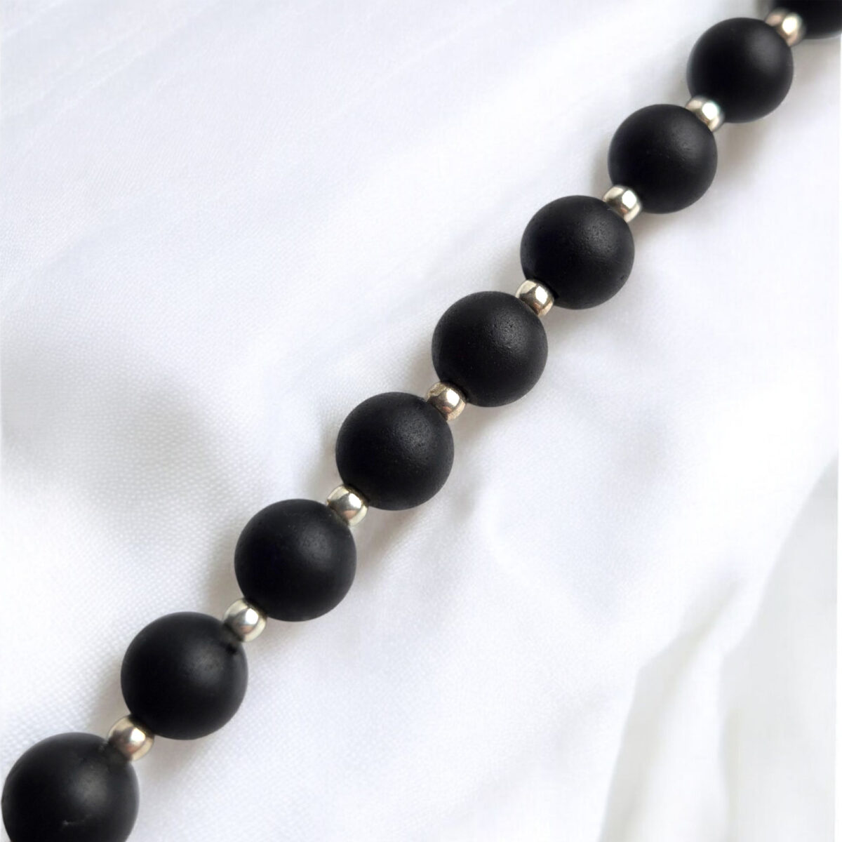 Minimalist-Black-Cherry-Baltic-Amber-Bracelet-Silver-Round-Small-Dainty-Beads-Stack-Bracelets-Women-Wife-Girlfriend Minimalist Black Amber Silver Bracelet - Image 5