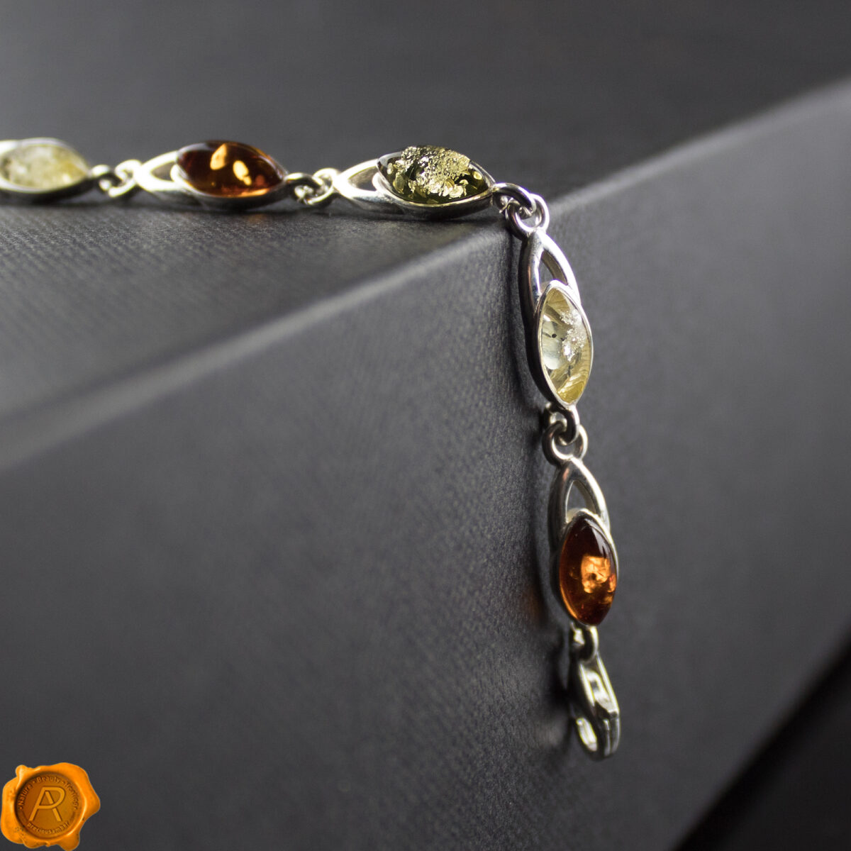 Multicolour Amber Silver Bracelet - Image 2