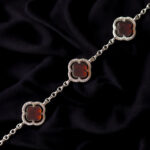 Four Leaf Clover Bracelet Cherry Red Baltic Amber Silver Link Bracelets Lucky Charm Dainty Adjustable Irish Gift Jewellery for Her