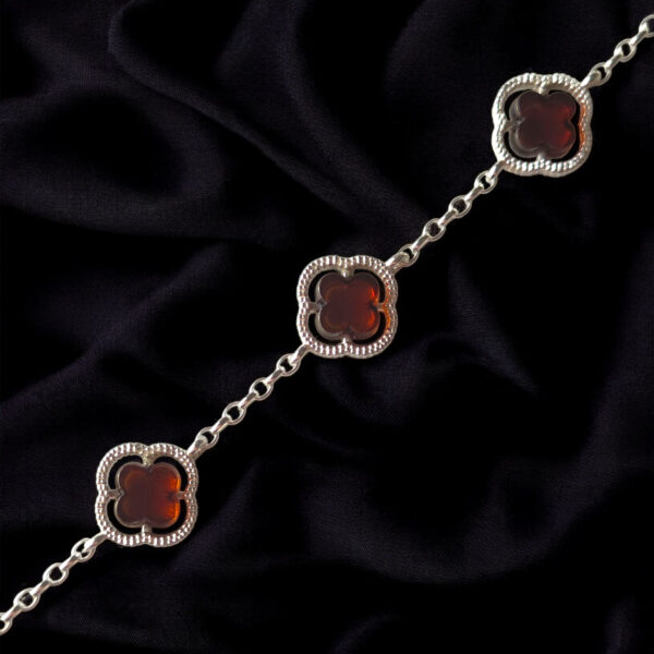 Four Leaf Clover Bracelet Cherry Red Baltic Amber Silver Link Bracelets Lucky Charm Dainty Adjustable Irish Gift Jewellery for Her