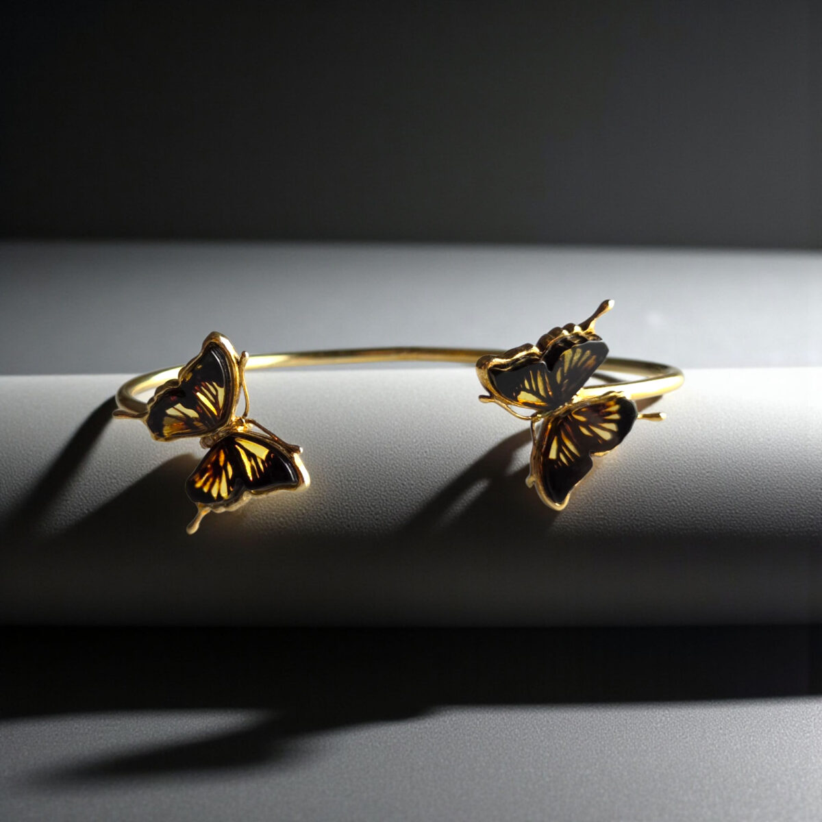 Carved Amber Butterfly Cuff Bracelet - Image 7