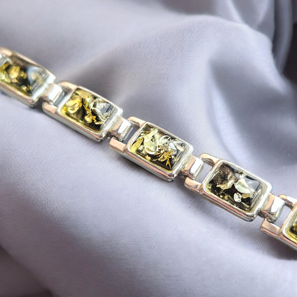 ADJUSTABLE UNISEX Green Baltic Amber Sterling Silver Gemstone Bracelet Dainty Jewelry Gift Men Women Boyfriend Small Link Crystal Bracelets