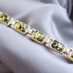 ADJUSTABLE UNISEX Green Baltic Amber Sterling Silver Gemstone Bracelet Dainty Jewelry Gift Men Women Boyfriend Small Link Crystal Bracelets