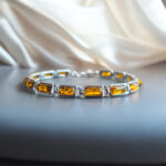 UNISEX ADJUSTABLE Natural Baltic Amber Sterling Silver Link Bracelet Men Women, Small Gemstone Crystal Dainty Bracelets Gift for Boyfriend