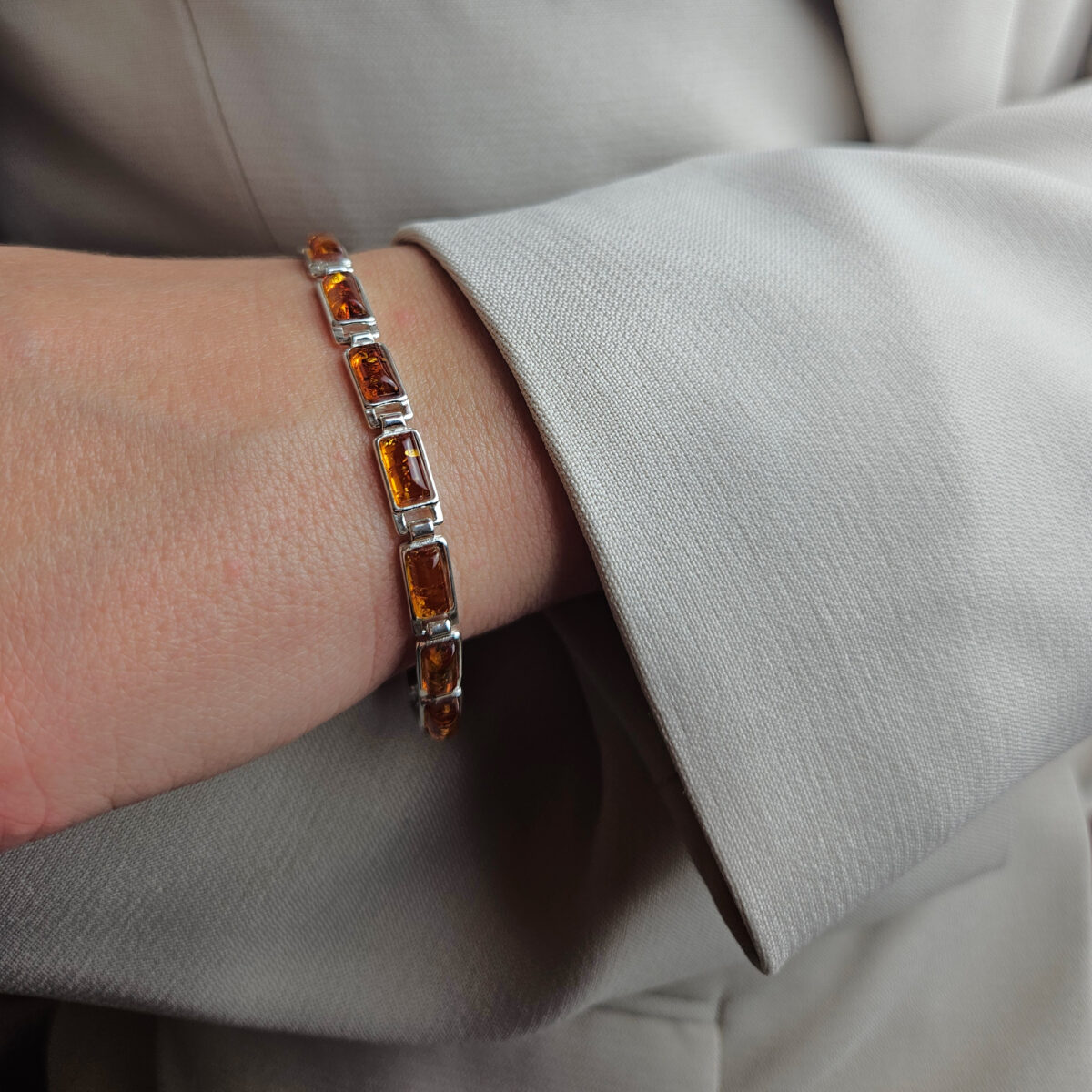 Amber Silver Unisex Link Bracelet - Image 2