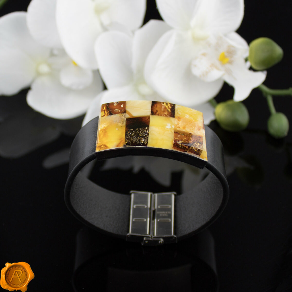 Large Amber Leather Bracelet - Image 1