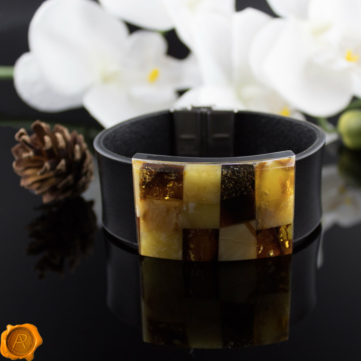 Large Amber Leather Bracelet - Image 4