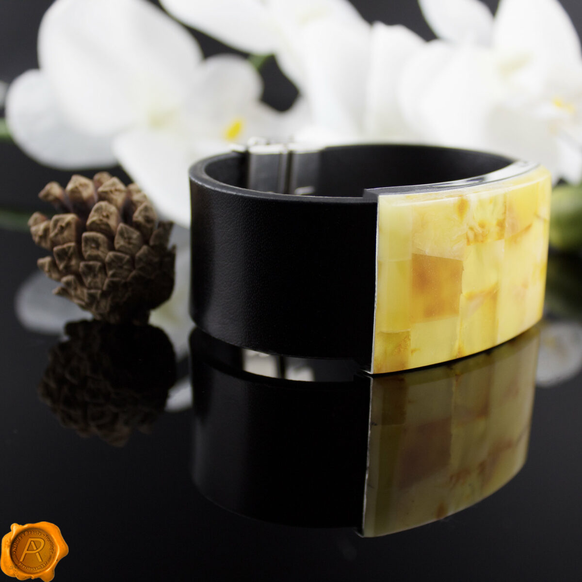 Large Amber Leather Bracelet - Image 2