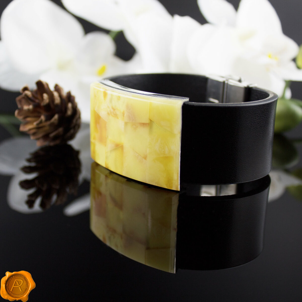 Large Amber Leather Bracelet - Image 3