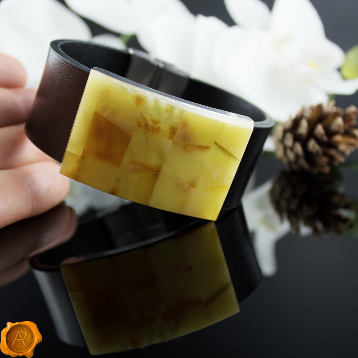 Large Amber Leather Bracelet - Image 5