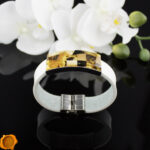 White Leather Amber Bracelet - Image 2