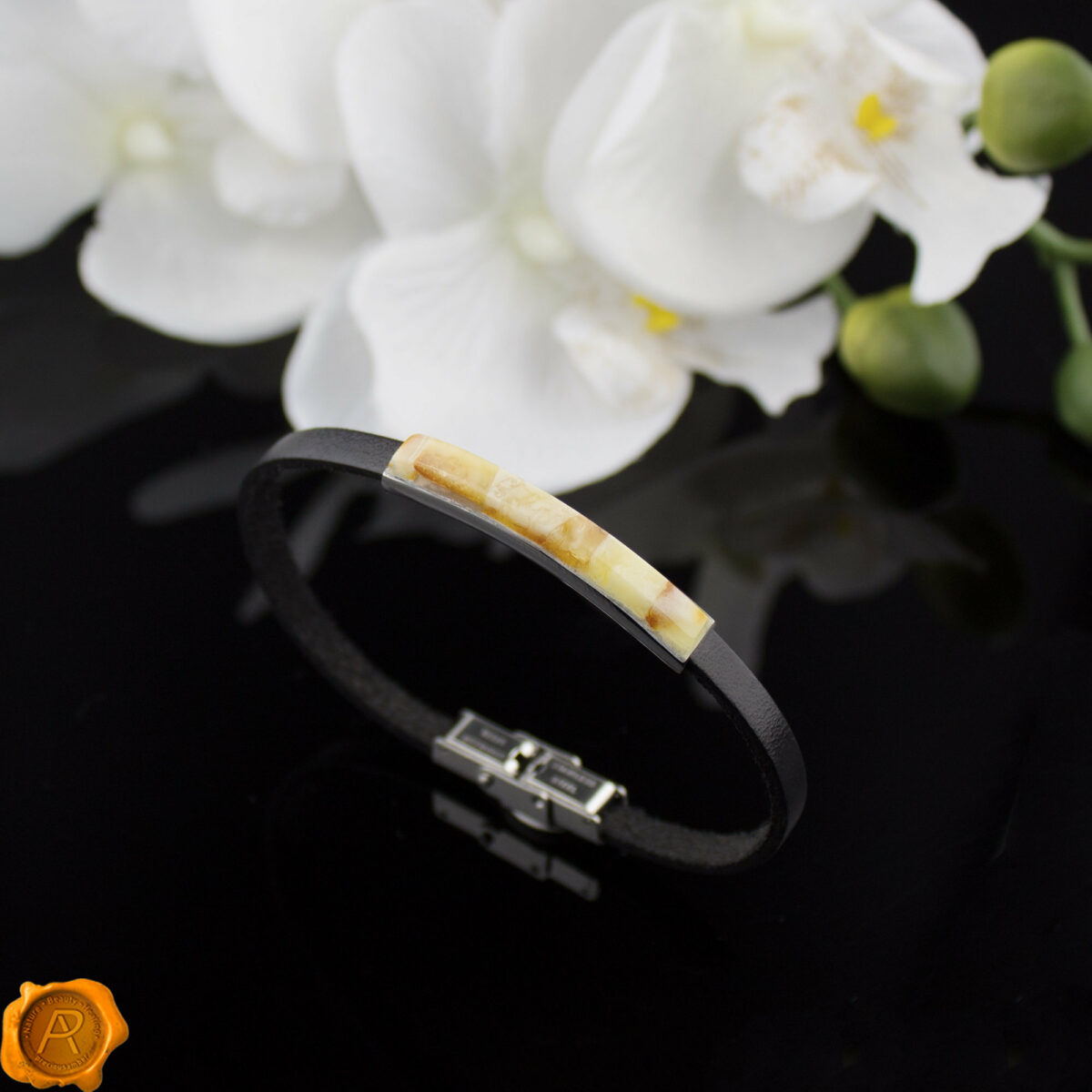 Butterscotch Amber Leather Bracelet - Image 1