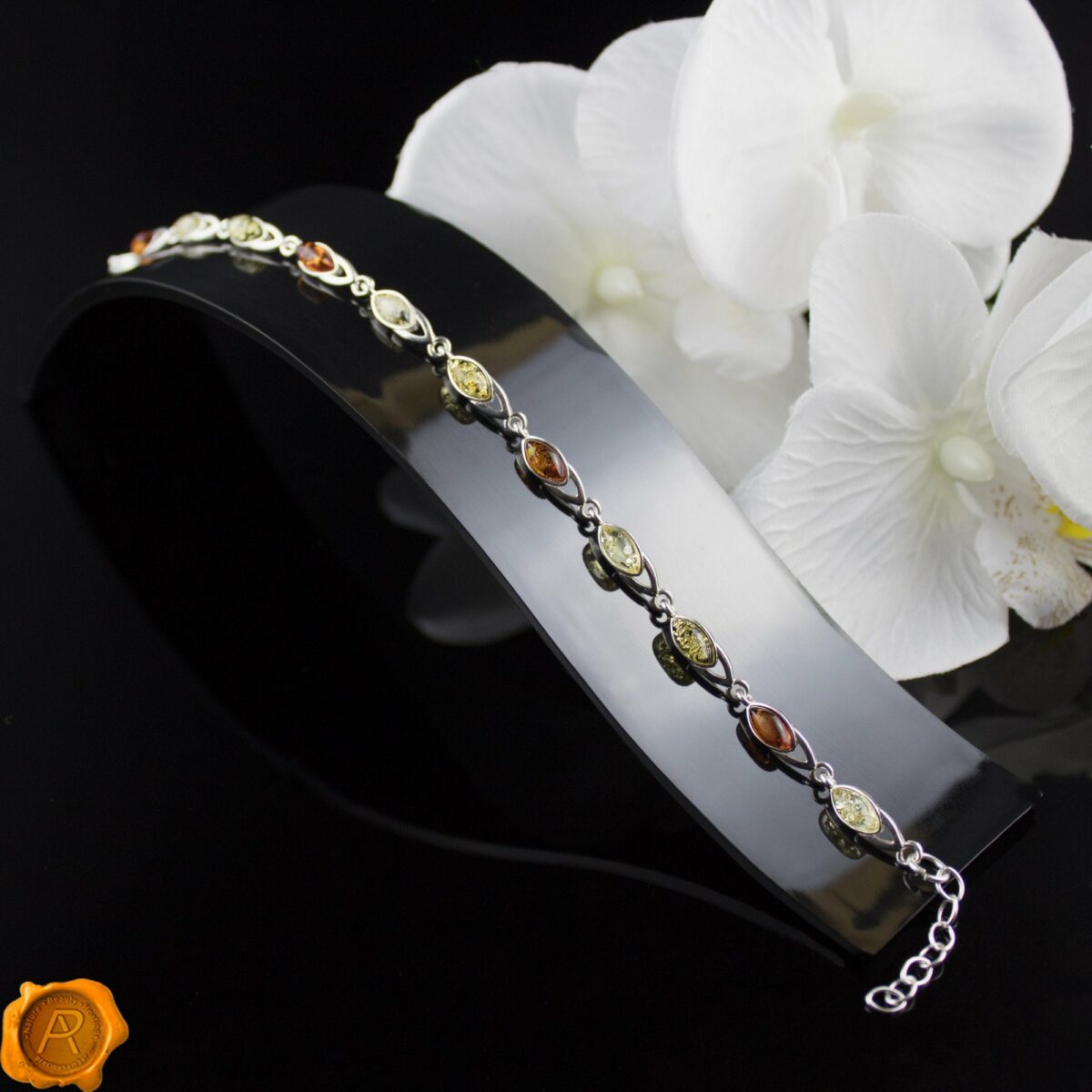 Multicolour Amber Silver Bracelet - Image 3