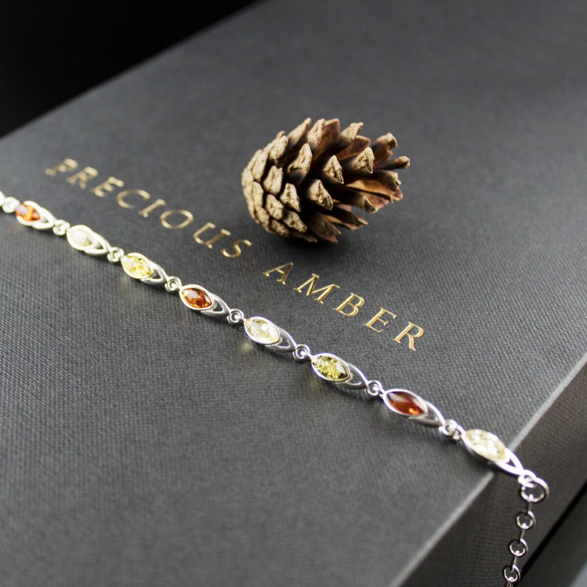 Multicolour Amber Silver Bracelet - Image 1