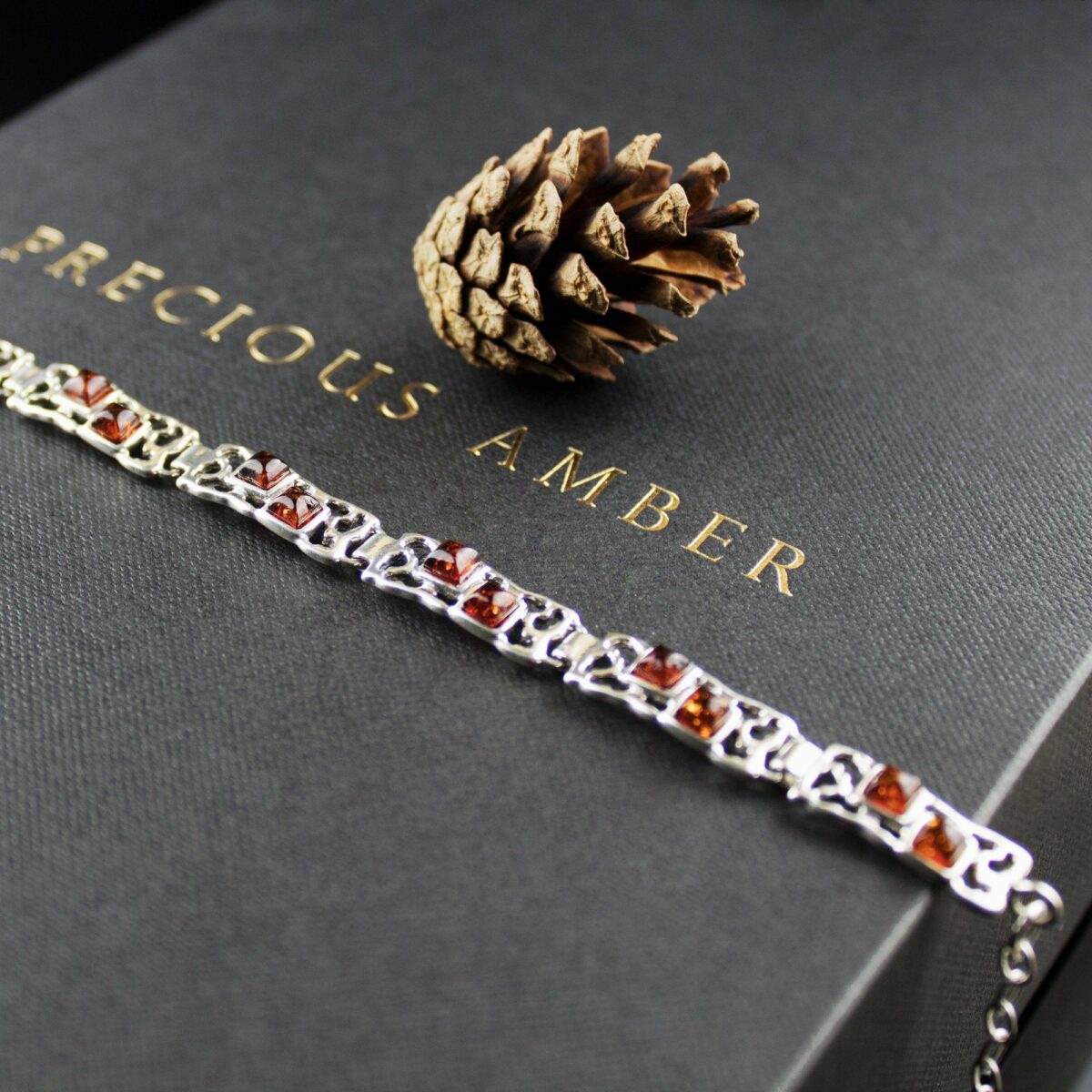 Amber Cube Silver Bracelet Subtle Amber Silver Bracelet - Image 1