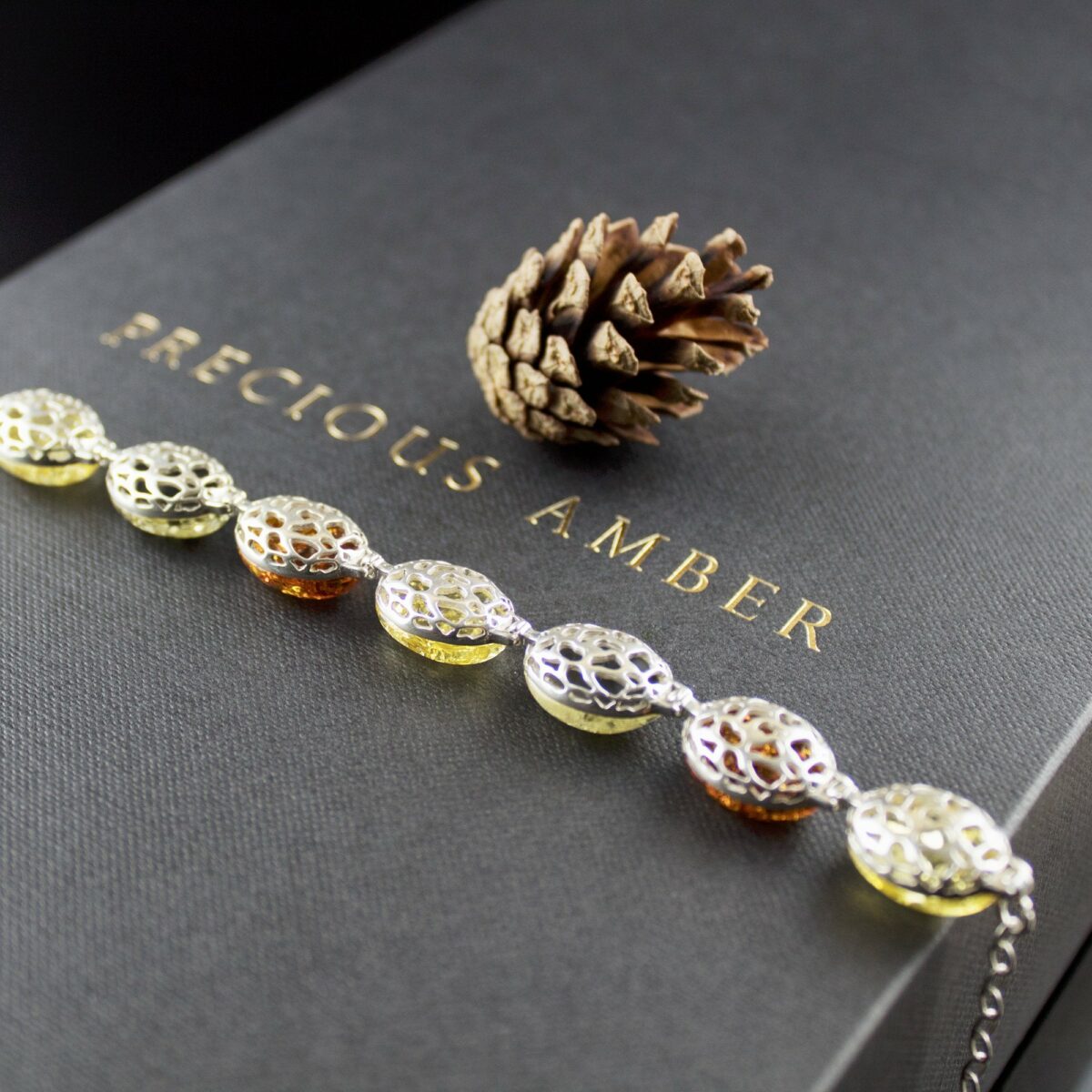 Amber Rainbow Silver Bracelet - Image 2