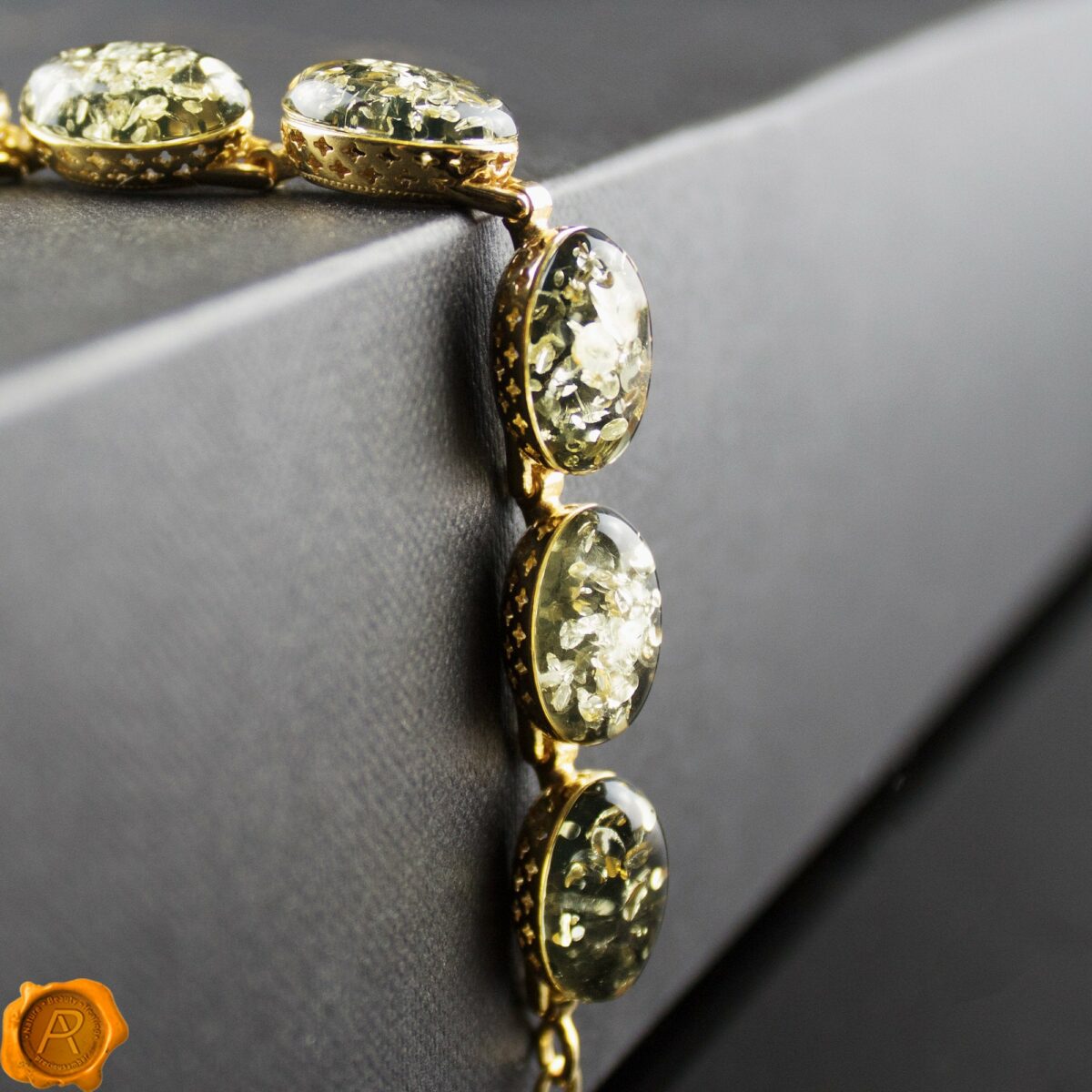 Green Amber Gold Bracelet - Image 2
