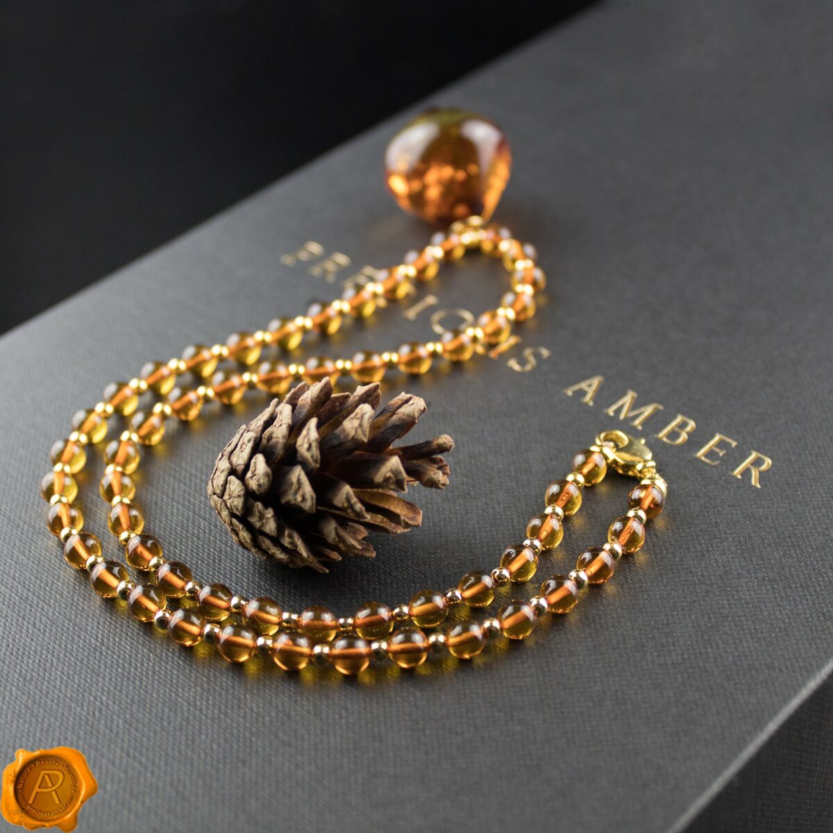Luxury Amber Pendant Necklace Amber Gold Pendant Necklace - Image 3