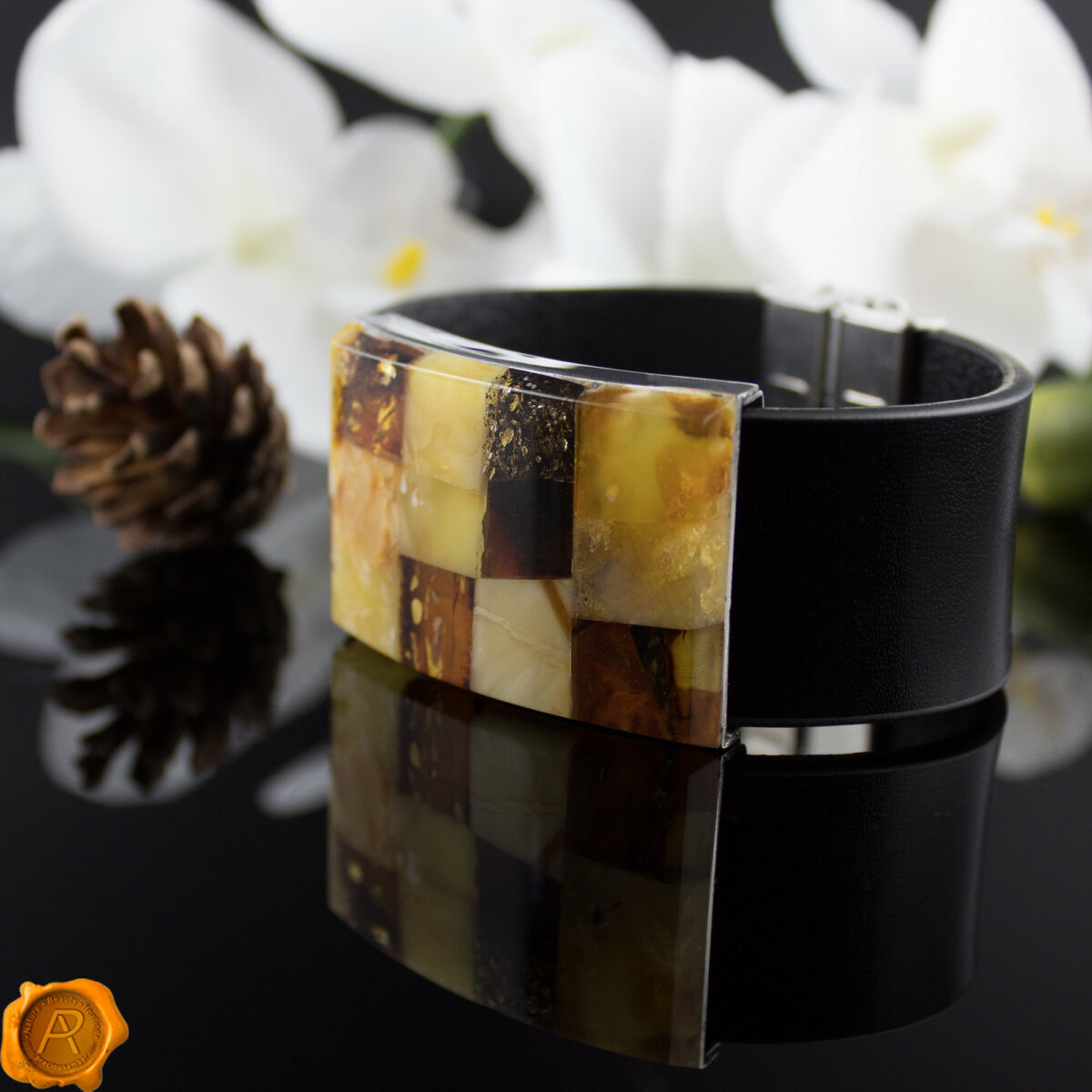 Large Amber Leather Bracelet - Image 2