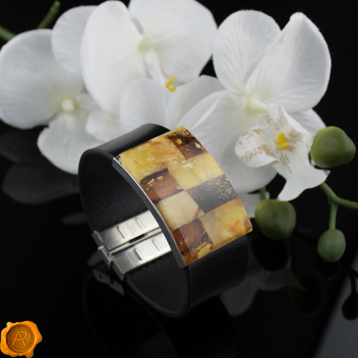 Large Amber Leather Bracelet - Image 3