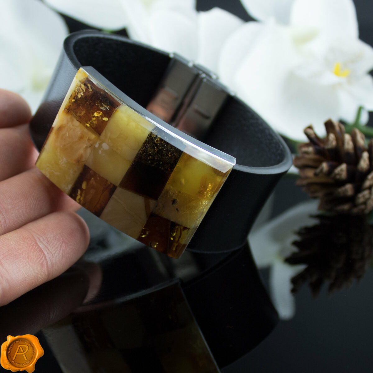 Large Amber Leather Bracelet - Image 5