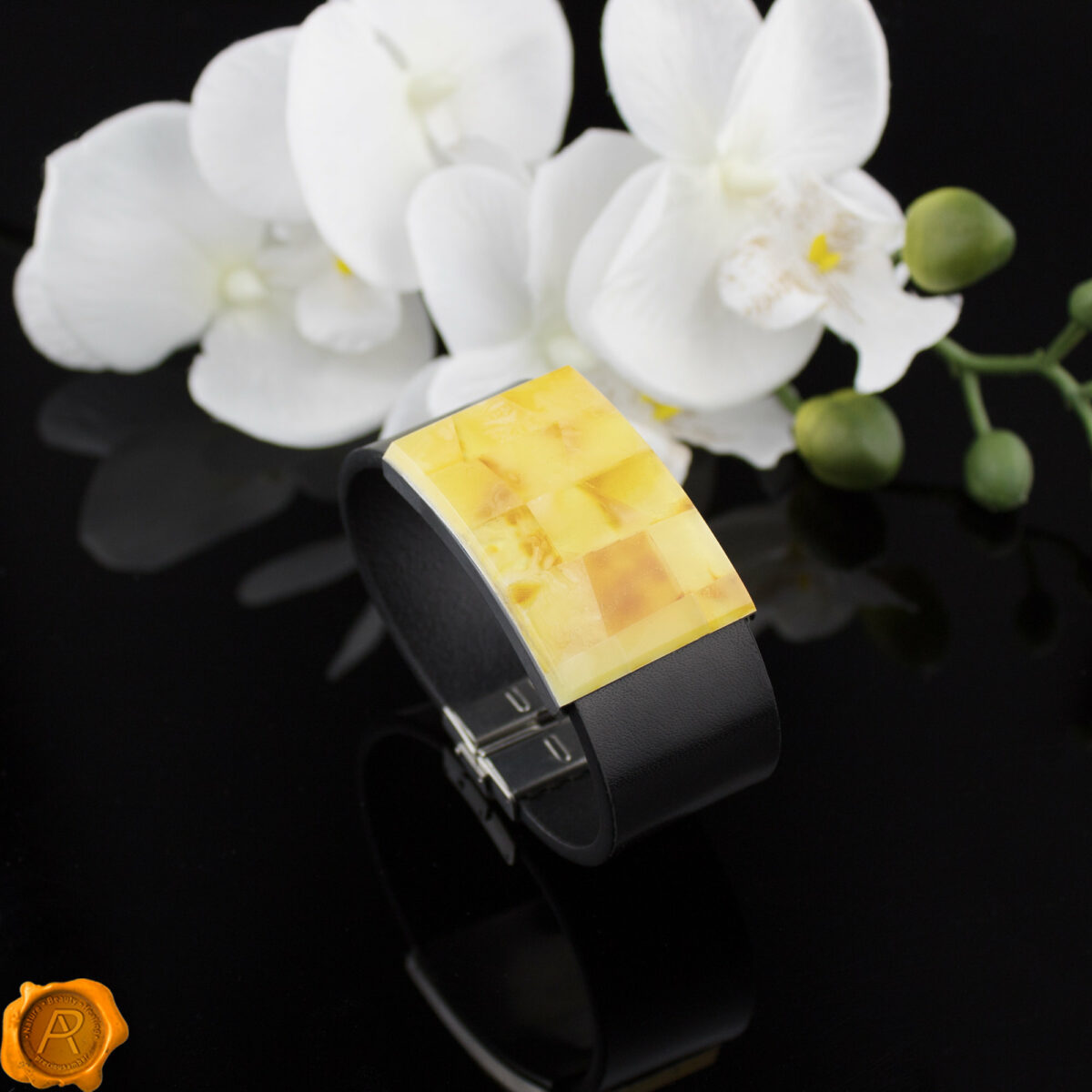 Large Amber Leather Bracelet - Image 4