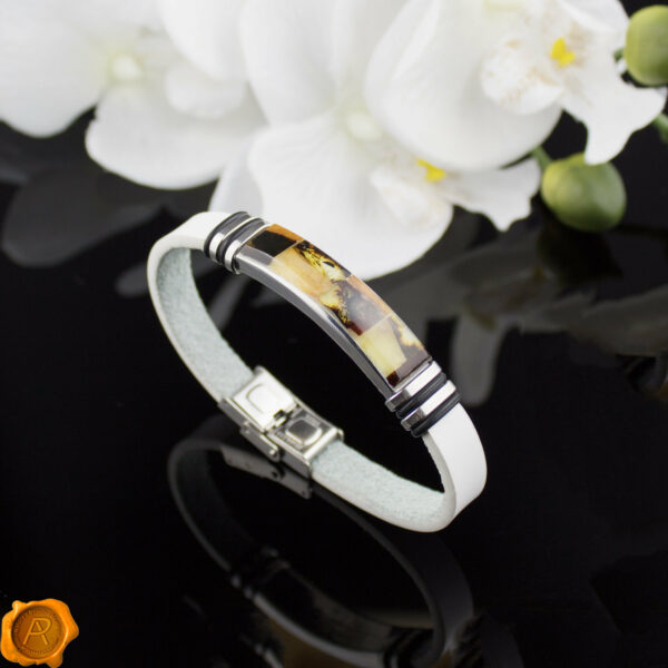 White Leather Amber Bracelet