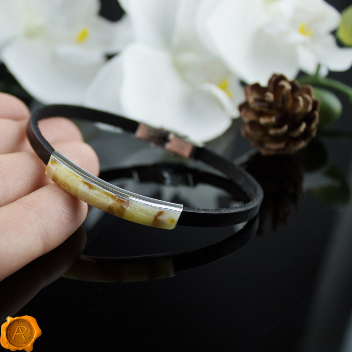 Butterscotch Amber Leather Bracelet - Image 5