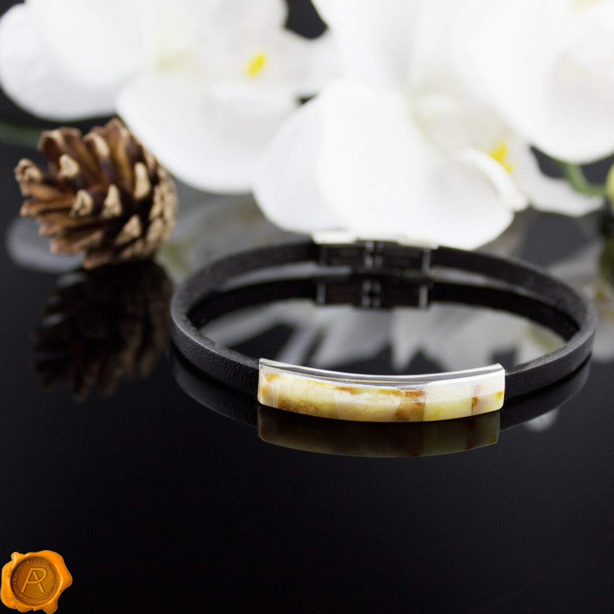 Butterscotch Amber Leather Bracelet - Image 2