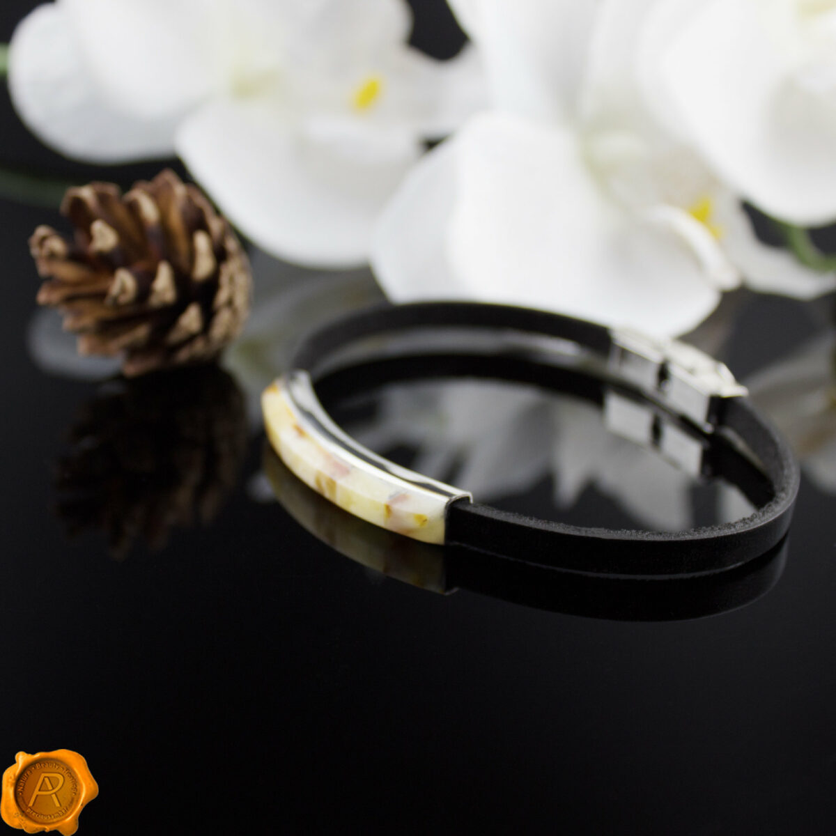 Butterscotch Amber Leather Bracelet - Image 4