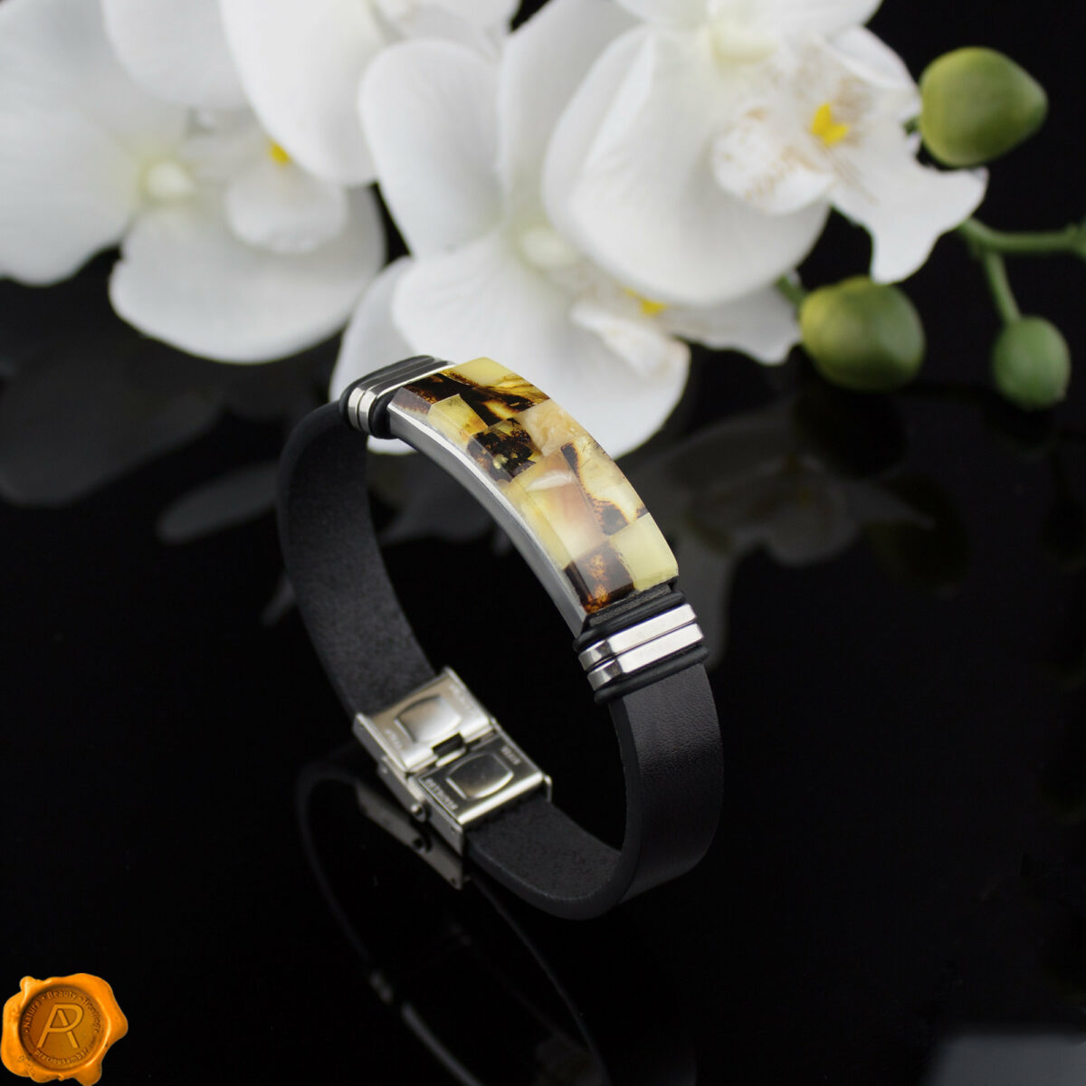 Leather Amber Bracelet - Image 1