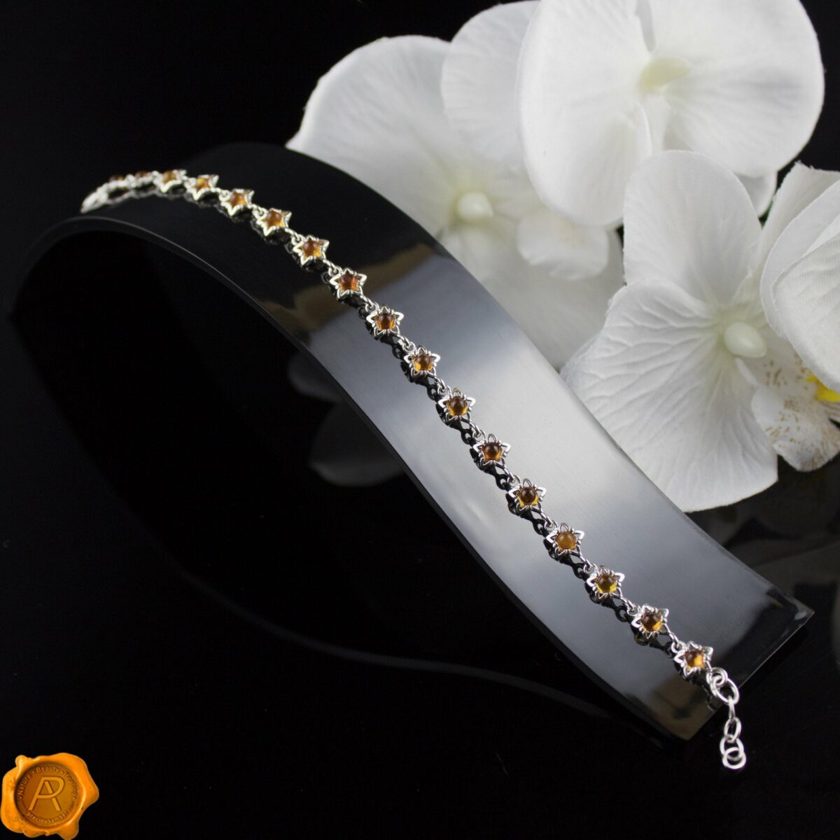 Silver Star Cognac Amber Bracelet - Image 3