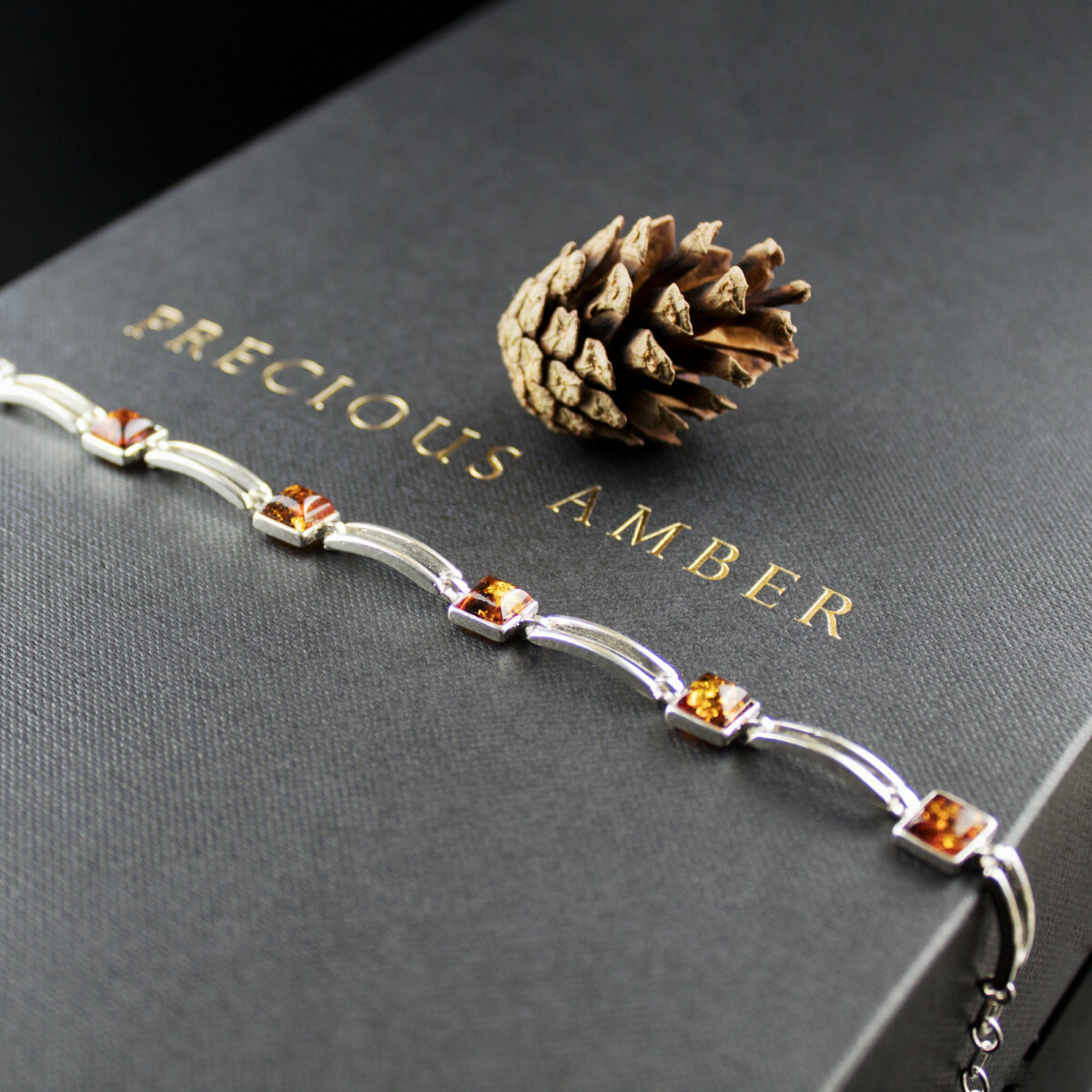 Amber Square Silver Bracelet - Image 1