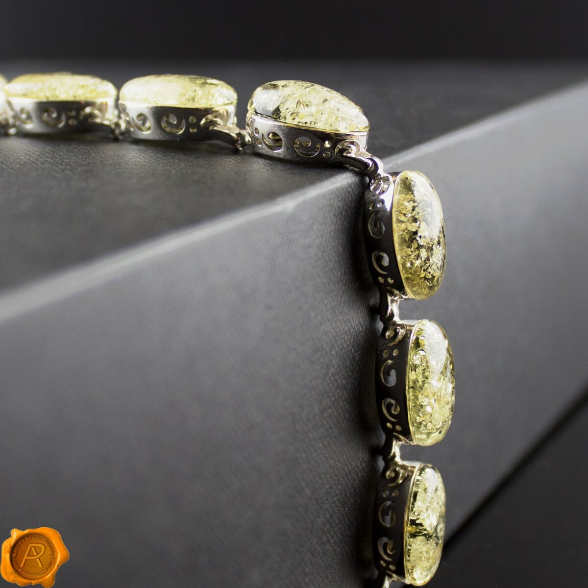 Green Amber Silver Bracelet - Image 2