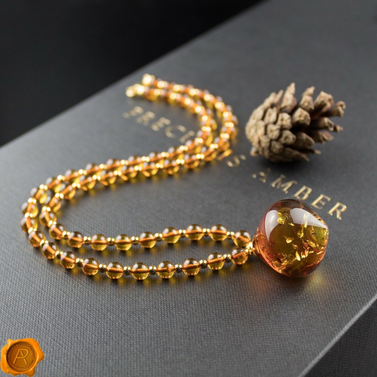 Luxury Amber Pendant Necklace Amber Gold Pendant Necklace - Image 1