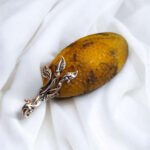 Luxury Carved Baltic Amber Teardrop Pendant Gift Women, Natural Real Honey Amber Jewellery Chunky Faceted Long Gemstone Silver Drop Necklace