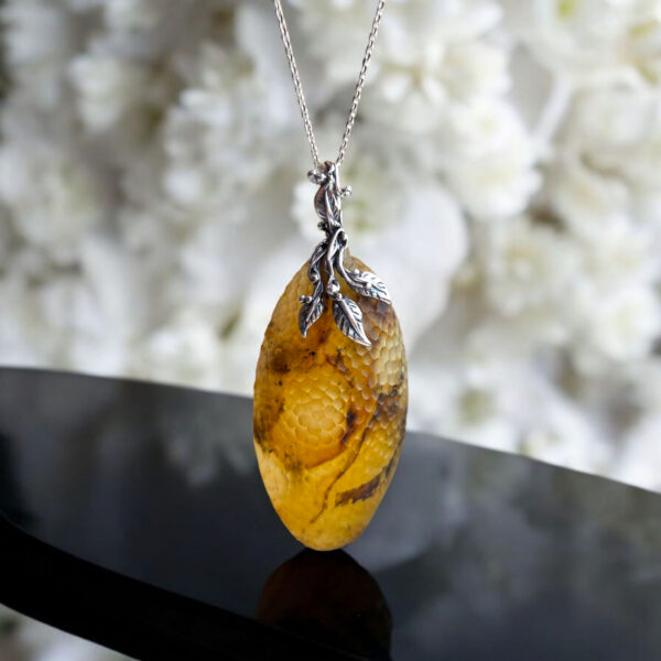 Luxury Carved Baltic Amber Teardrop Pendant Gift Women, Natural Real Honey Amber Jewellery Chunky Faceted Long Gemstone Silver Drop Necklace