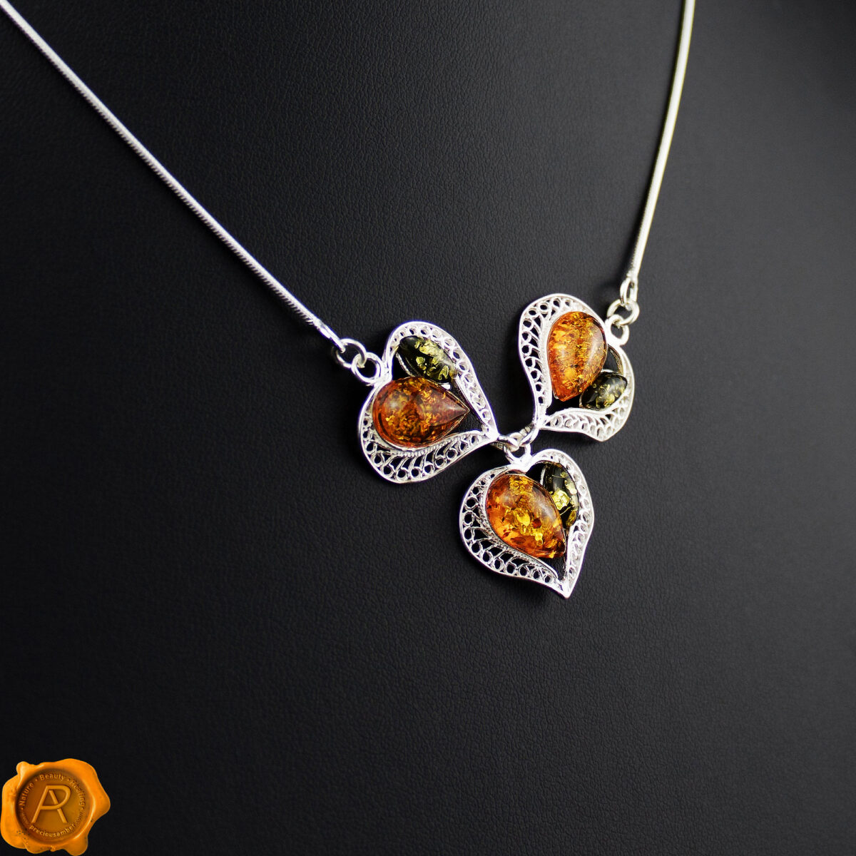 Large-Silver-Heart-Baltic-Amber-Gemstone-Necklace-Pendant-for-Women-Girls-Adjustable-uk-ireland Amber Heart Necklace - Image 1