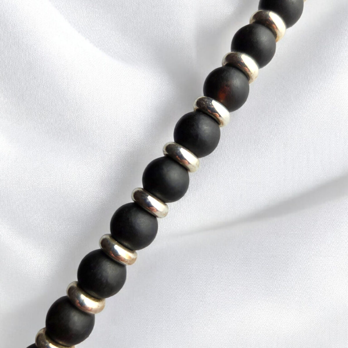 Large-Wrist-Mens-Bracelets-Black-Baltic-Amber-Beads-Round-Elastic-Bracelet-for-Men-Women-Gothic-Jewelry-Sterling-Silver Black Amber Silver Unisex Necklace - Image 4