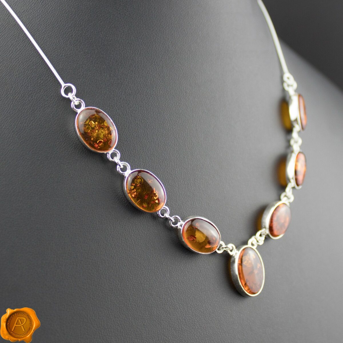 Cognac Amber Silver Necklace - Image 1