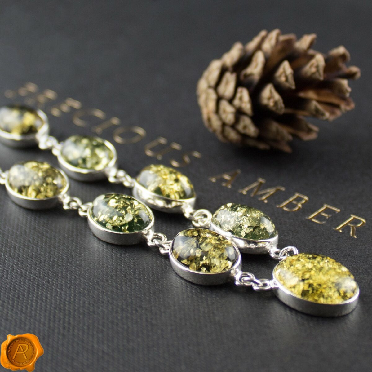 Green Amber Silver Necklace - Image 2